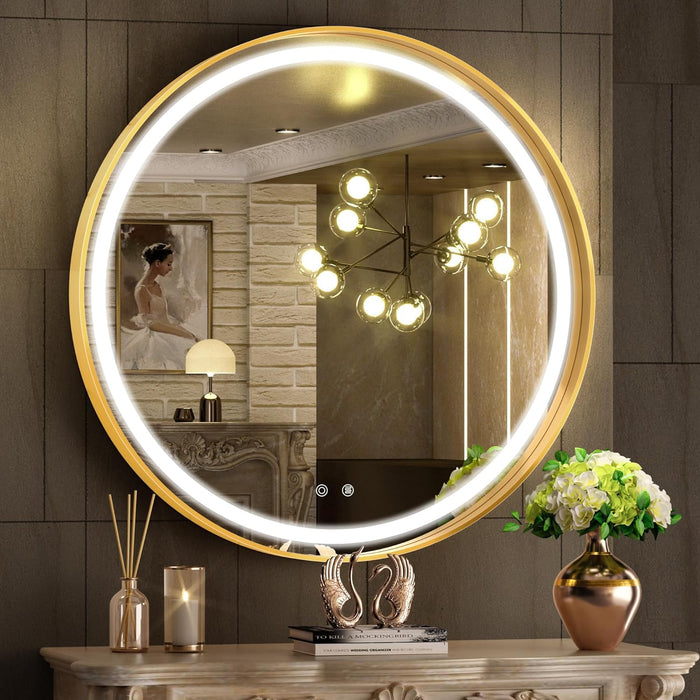 Oglinda LED Rotunda 70cm Rama Aurie, Touch si 3 Lumini OD016/GD