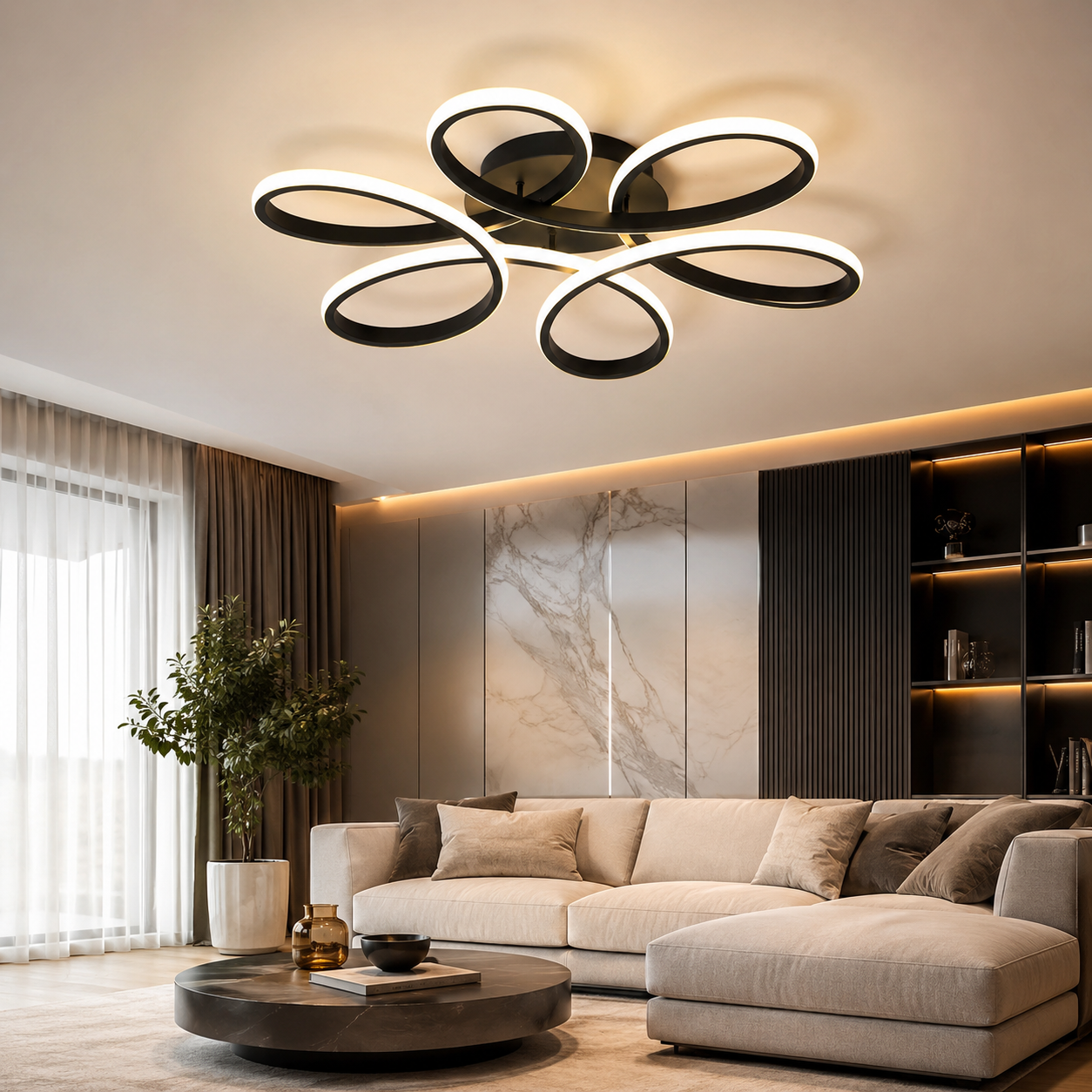 【廃盤品】BOTANIC Cafe3 PENDANTLIGHT FROST Lustra LED DAISY Black Echivalent 800W Telecomanda