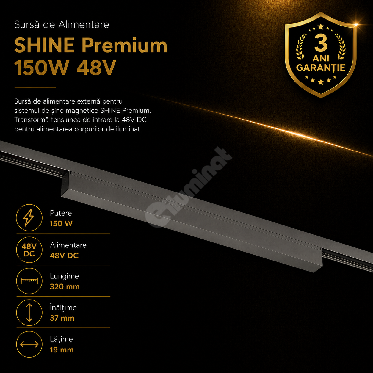 suiren Sursa Alimentare Externa pentru Sina Magnetica SHINE TRACK Dark Nickel