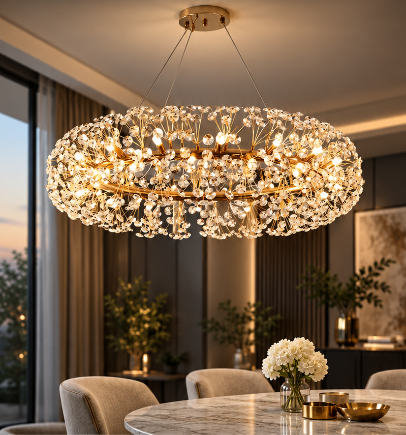 Crystal Dandelion Gold XXL într-un interior elegant