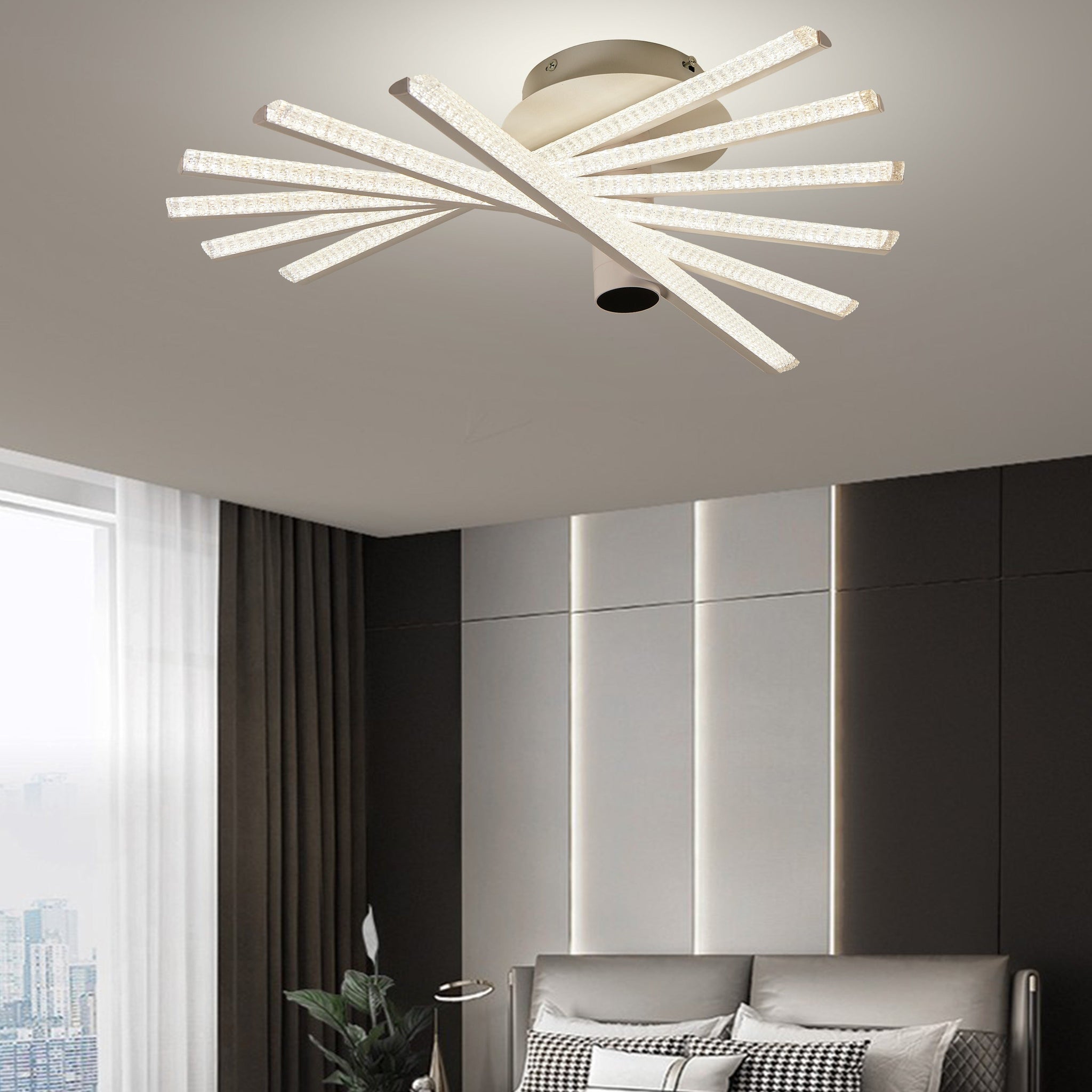 Lustra LED 6 LINES Design Rotund Alba Echivalent 600W Telecomanda ALBA / 65CM / MINIMALIST DESIGN Lighting Fixtures