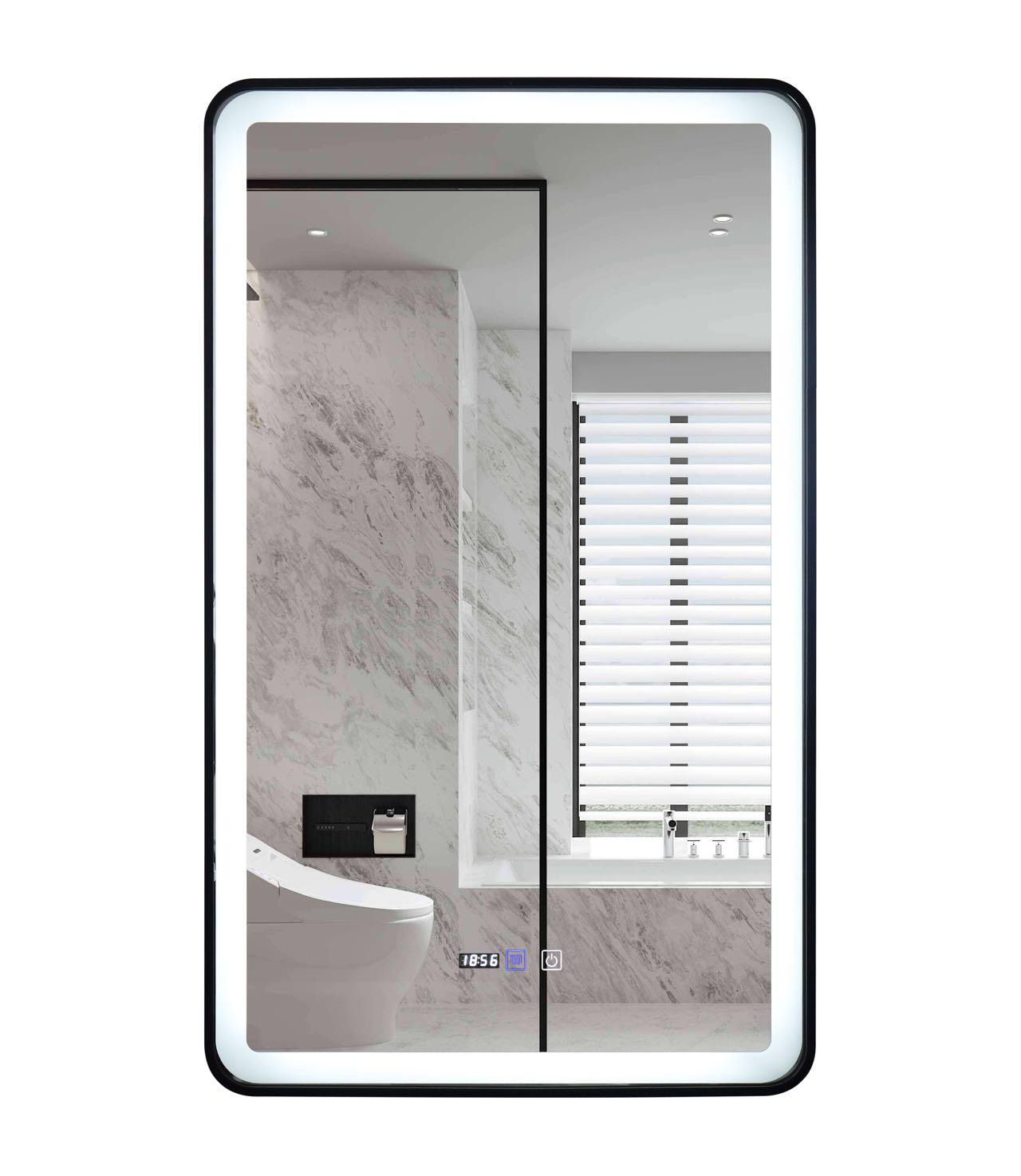 Oglinda Led 60X100Cm Cu Rama Neagra Functie Dezaburire Touch Si Ceas J38 Mirror