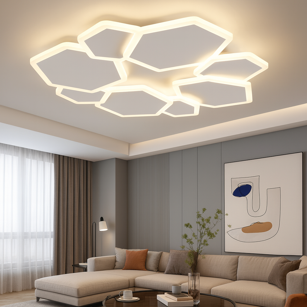 Lustra LED VERRA Hexagons 3 Functii Echivalent 670W Telecomanda ALBA / MINIMALIST DESIGN / 50CM Lighting Fixtures