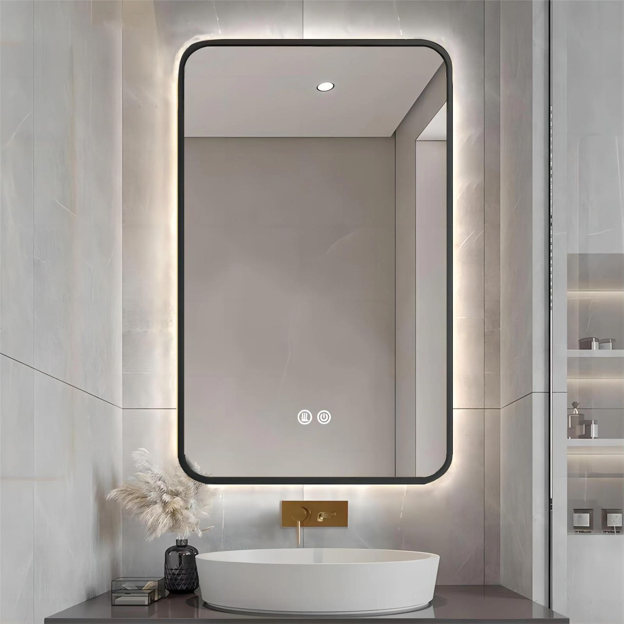 Oglinda Led 60X80Cm Rama Neagra 3 Lumini Dezaburire Si Touch Od041/Bk Mirror