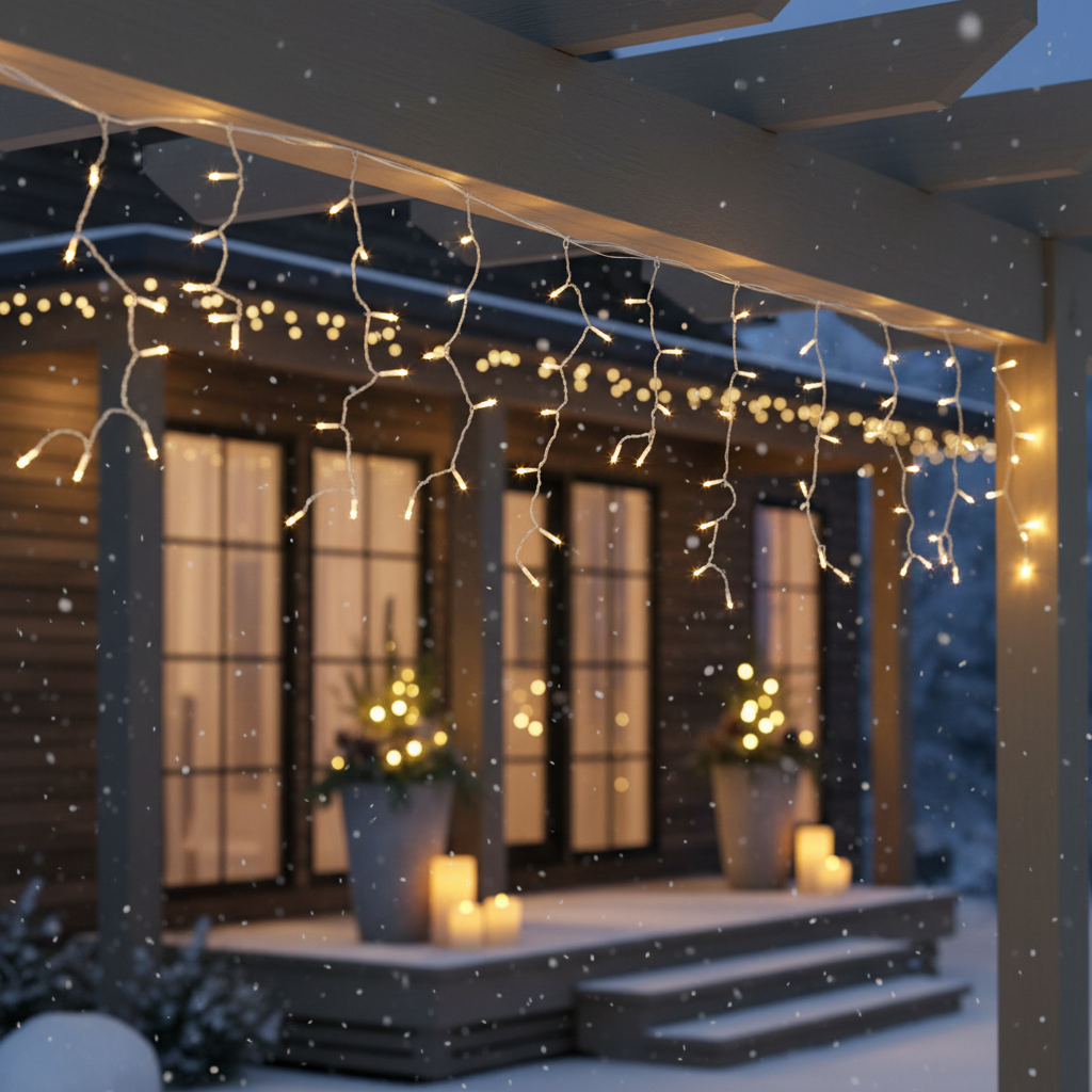 Instalatie LED Perdea Snowvale 10x0.6m Lumina Alb Cald 400 LED-uri Fir Alb IP44