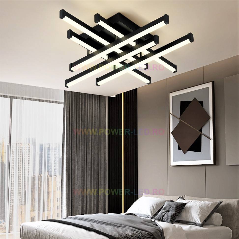 Lustra Led 120W 6 Lines Design Black Smart Echivalent 500W Lighting Fixtures