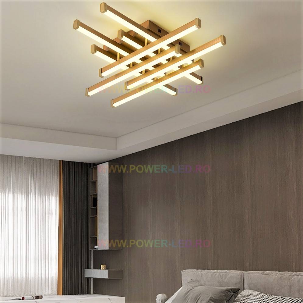 Lustra Led 160W 8 Lines Design Gold Telecomanda Lighting Fixtures