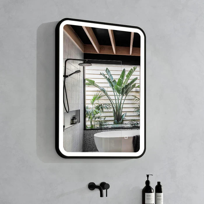 Oglinda Led 60X80Cm Rama Neagra Functie Dezaburire Si Touch J24 Mirror