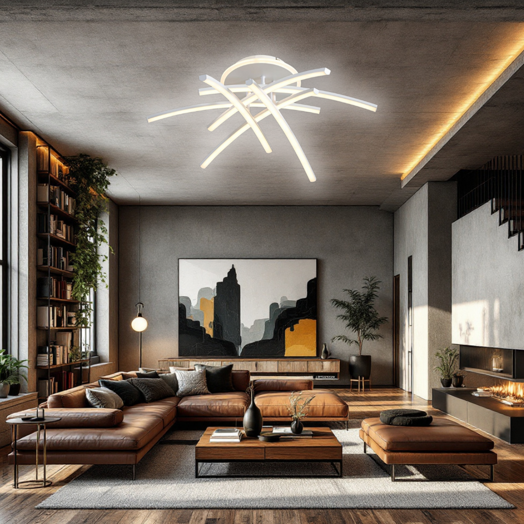 Lustra LED 6 Modern LINES White Echivalent 400W Telecomanda WT-7023-6C ALBA / 69CM / MINIMALIST DESIGN Lighting Fixtures