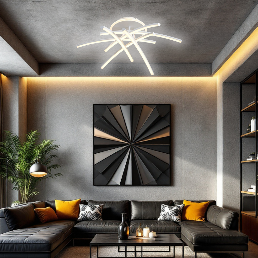 Lustra LED 6 Modern LINES White Echivalent 400W Telecomanda WT-7023-6C ALBA / 69CM / MINIMALIST DESIGN Lighting Fixtures