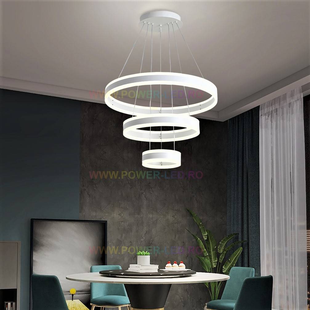 Lustra Led 308W King Alb 3 Segmente Telecomanda Chandeliers