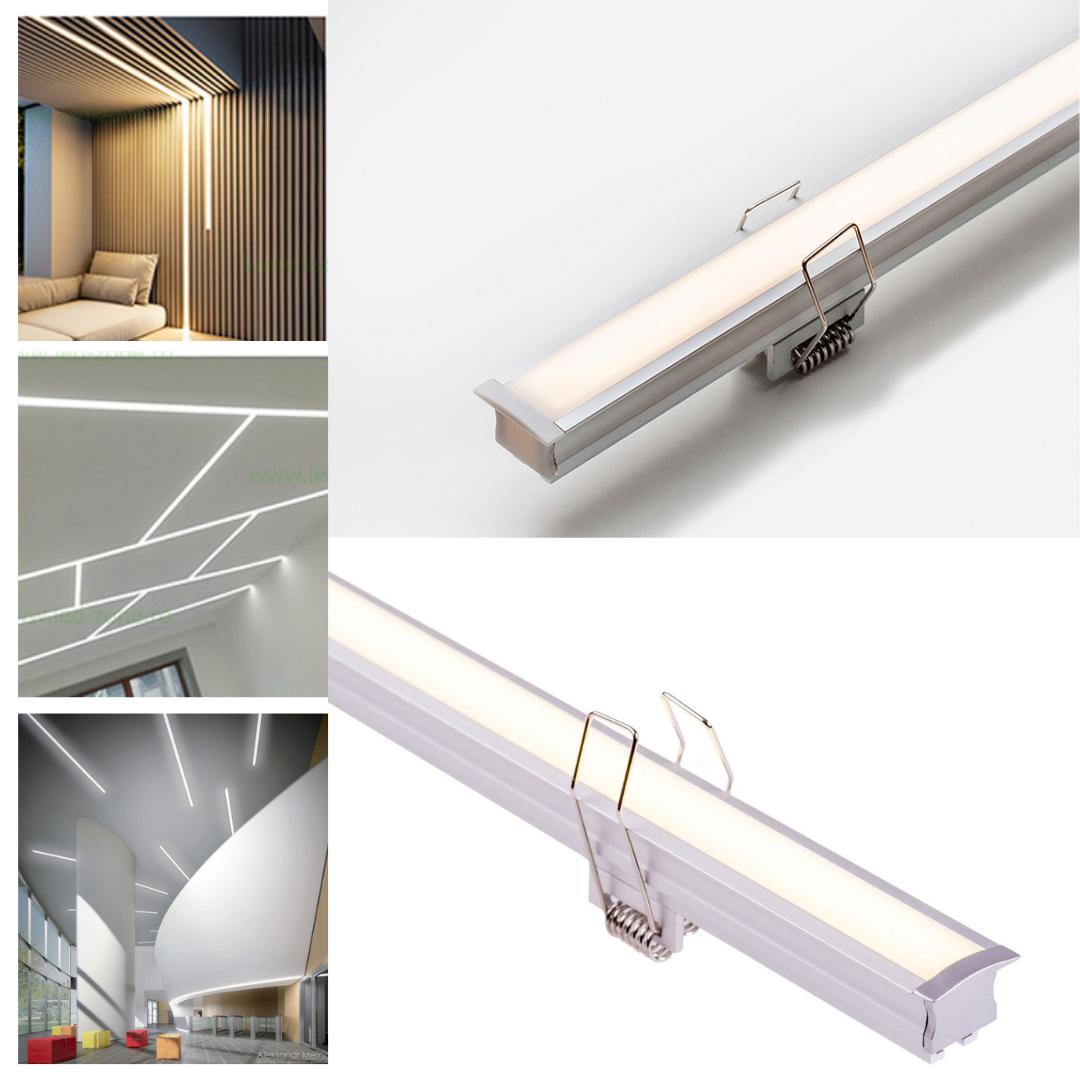Profil LED 2 Metri Incastrat Adanc - Solutie Profesionala cu Cleme de Montaj LED Strips