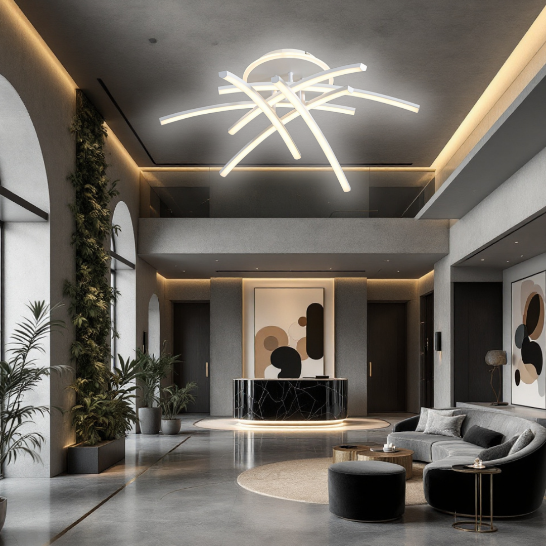 Lustra LED 6 Modern LINES White Echivalent 400W Telecomanda WT-7023-6C ALBA / 69CM / MINIMALIST DESIGN Lighting Fixtures