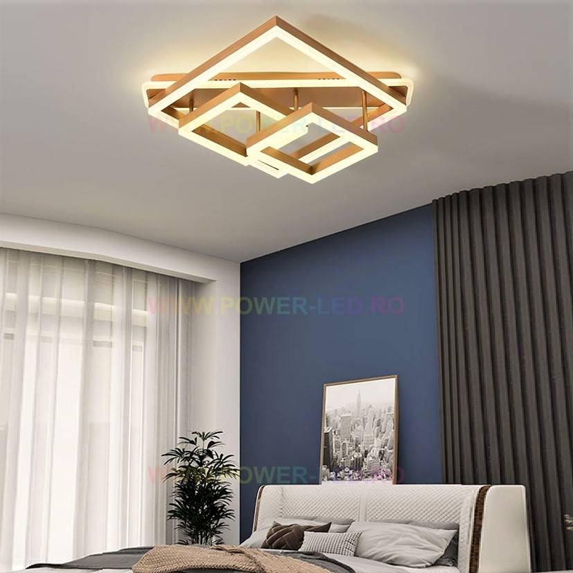 Lustra Led 182W Allis Squares Gold Telecomanda Lighting Fixtures