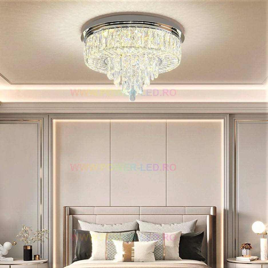 Lustra Led 100W Elegance Circle Maxi Cristal Telecomanda Lighting Fixtures