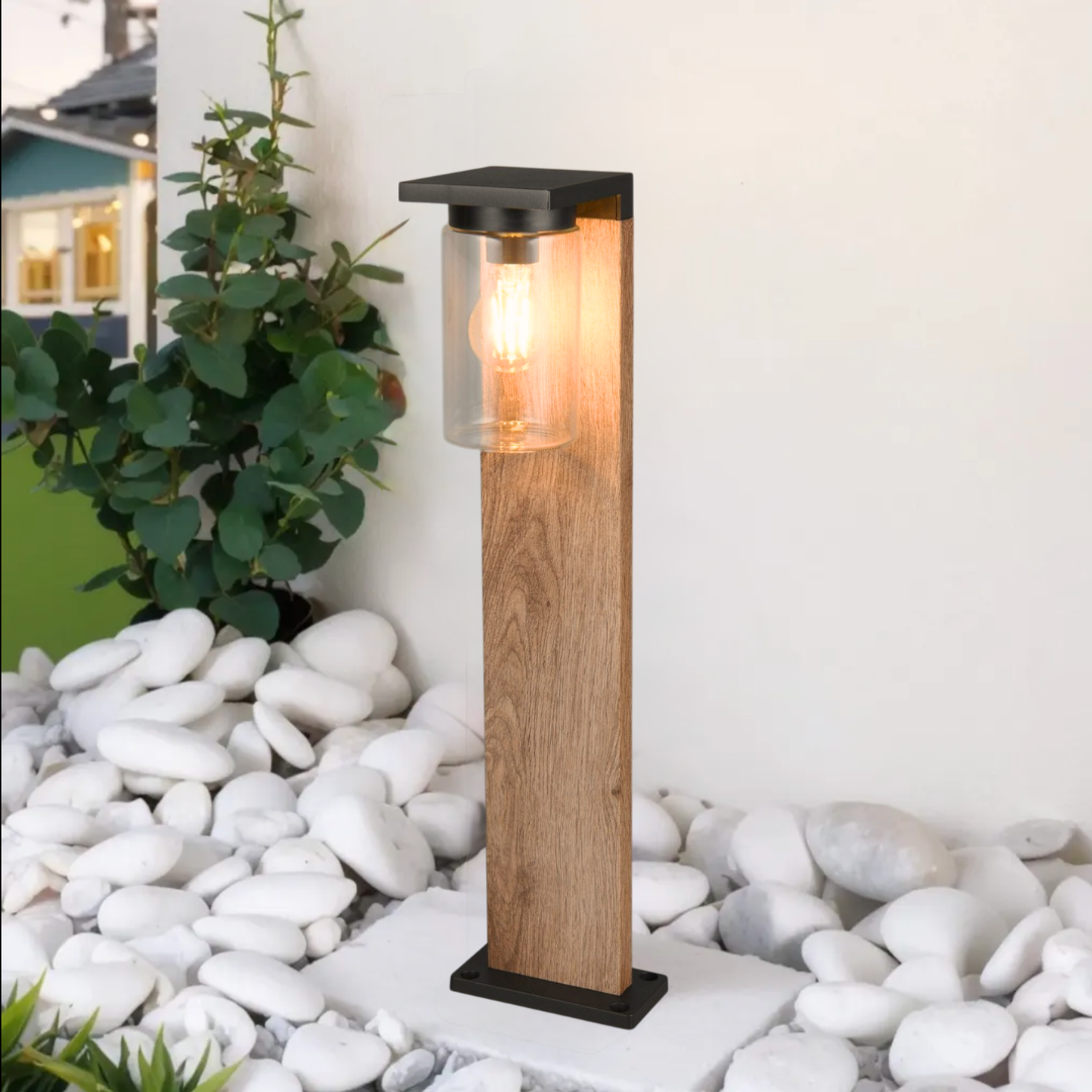 Stalp Ornamental cu Senzor Finisaj Stil Lemn 65CM GARDEN POLE