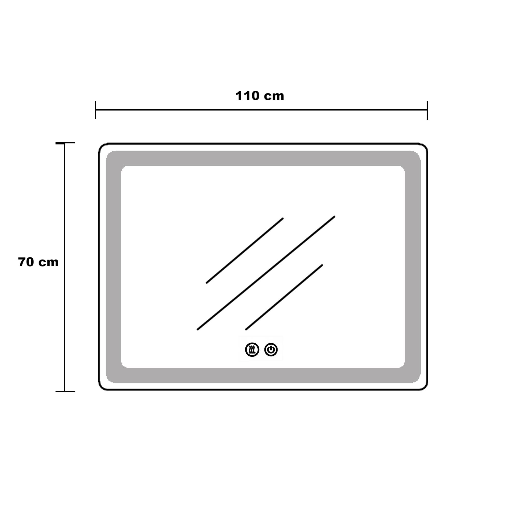 Oglinda Led 110X70Cm Rama Neagra Dezaburire Ceas Temperatura Touch Si 3 Lumini Od058/Bk Mirror