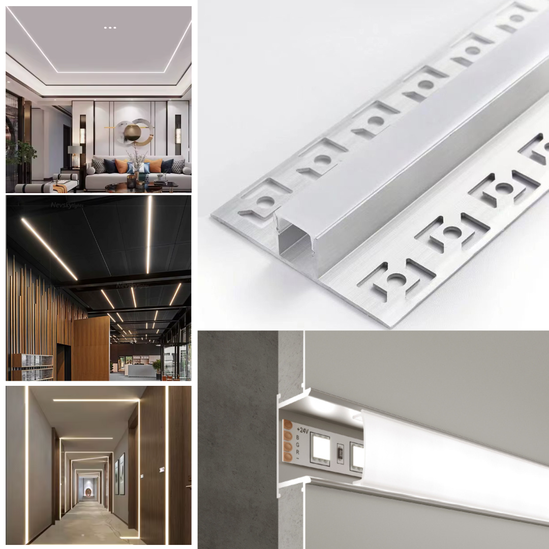 Profil LED 2 METRI de Mijloc Incastrat Sub Tencuiala LED Strips