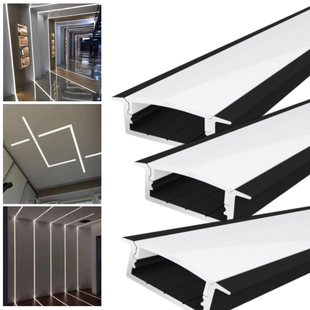 Profil LED 2 METRI Incastrat Negru Plat XL Dispersor Alb LED Strips