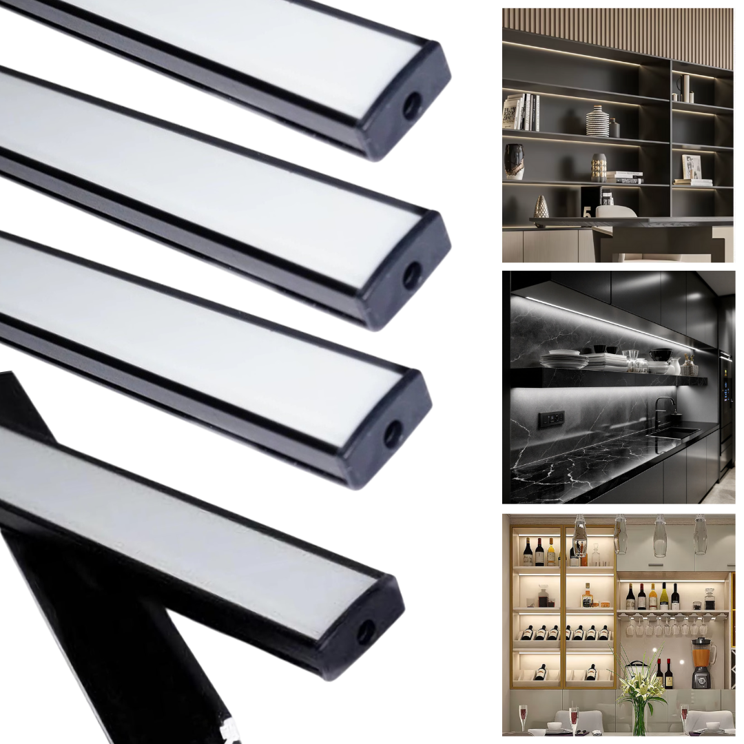 Profil LED Aplicat 2 METRI Negru cu Dispersor Alb LED Strips