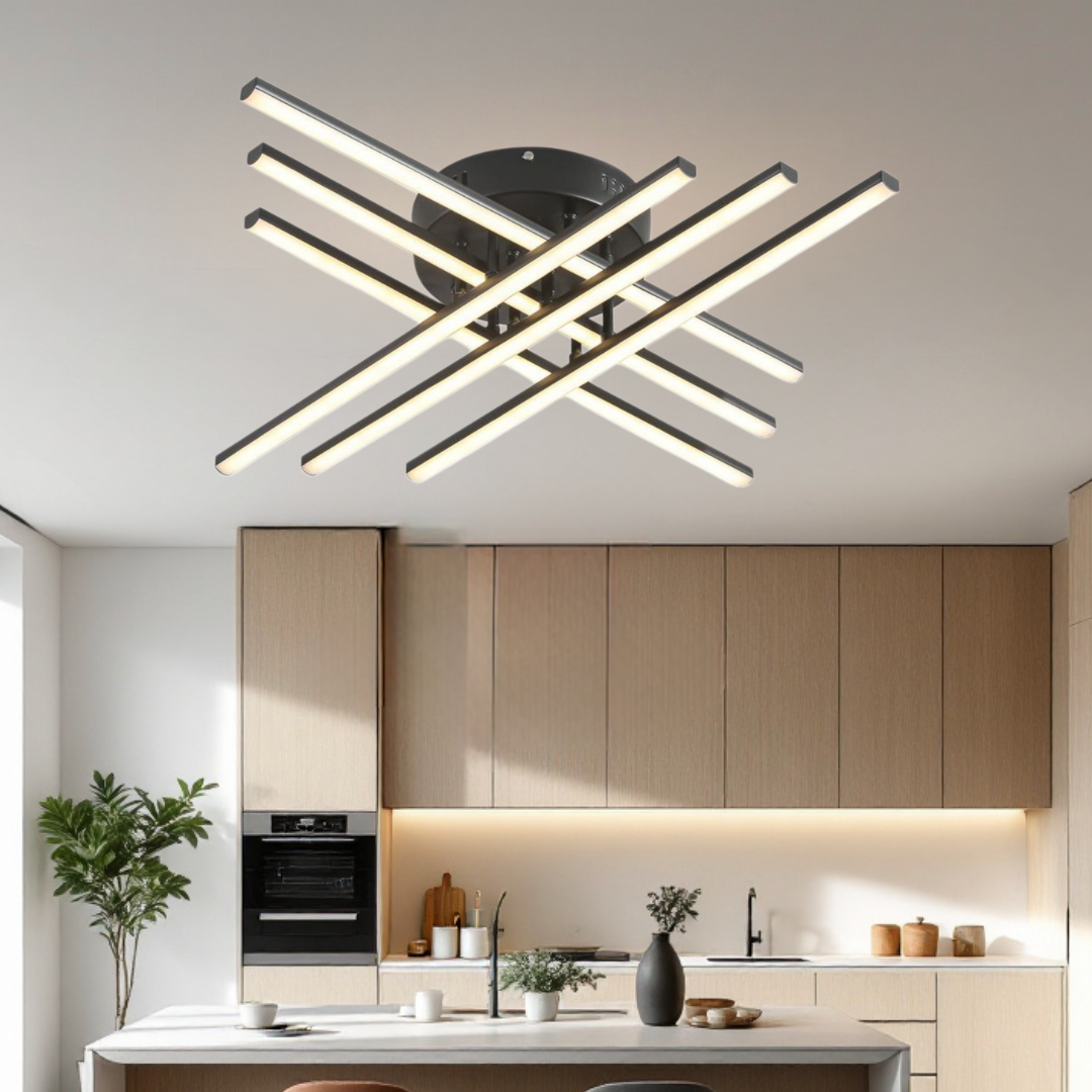 Lustra LED 6 Modern LINES Black Echivalent 400W Telecomanda BK-7015-6C NEAGRA / 68CM / MINIMALIST DESIGN Lighting