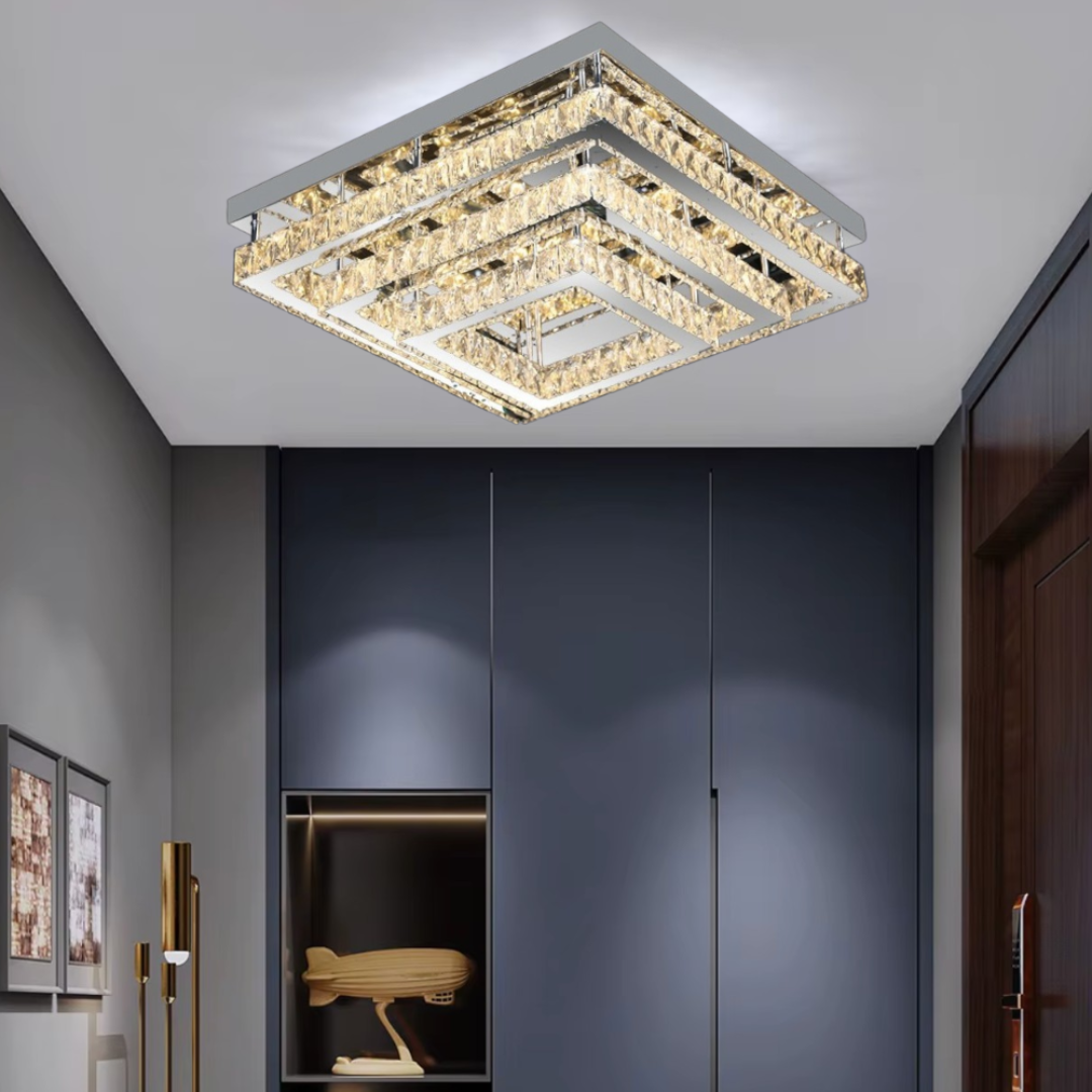 Lustra LED Exquisite Square Cristal Echivalent 400W Telecomanda CHROME / 40CM / CRISTAL Chandeliers