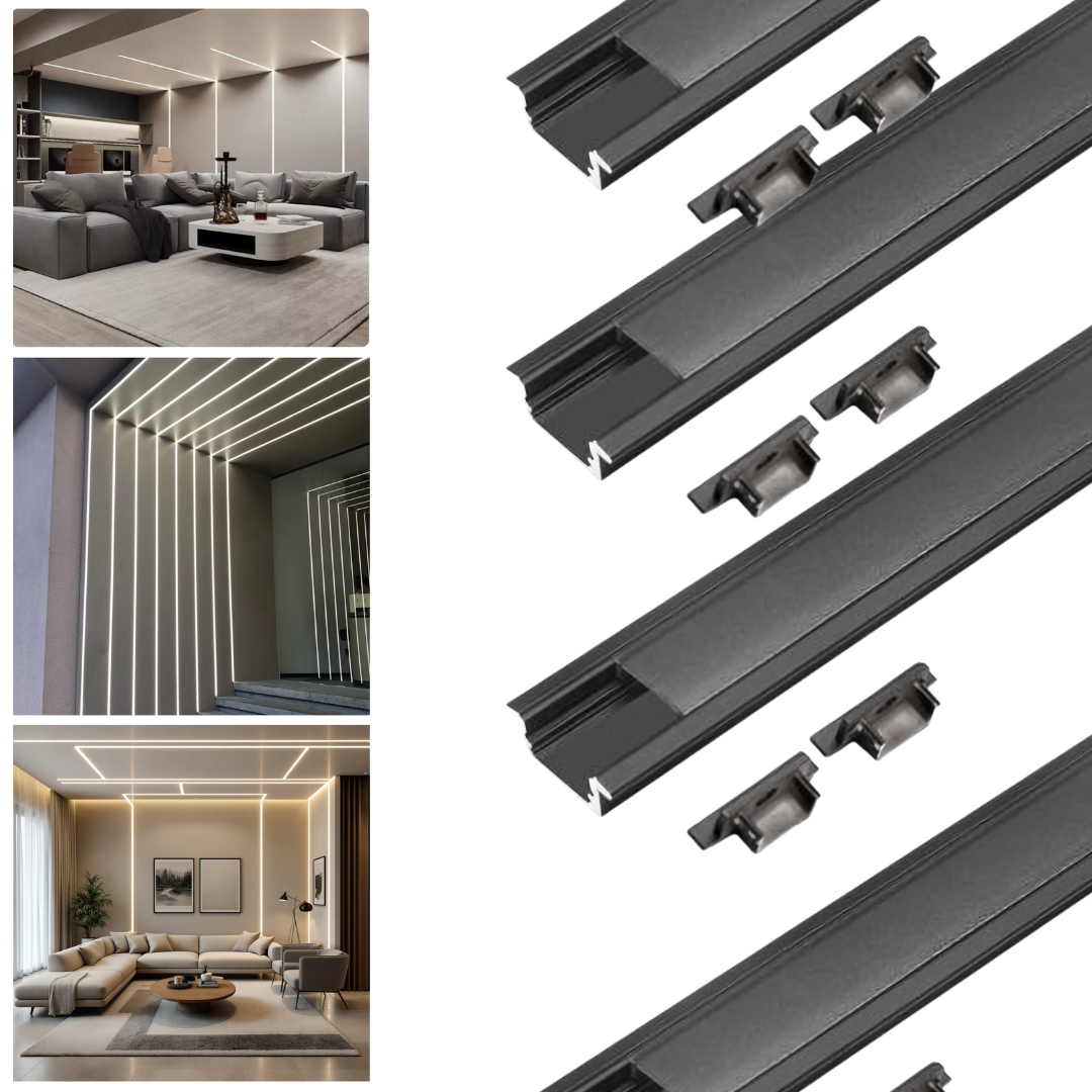 Profil LED Incastrat Negru 2 METRI cu Dispersor Negru LED Strips