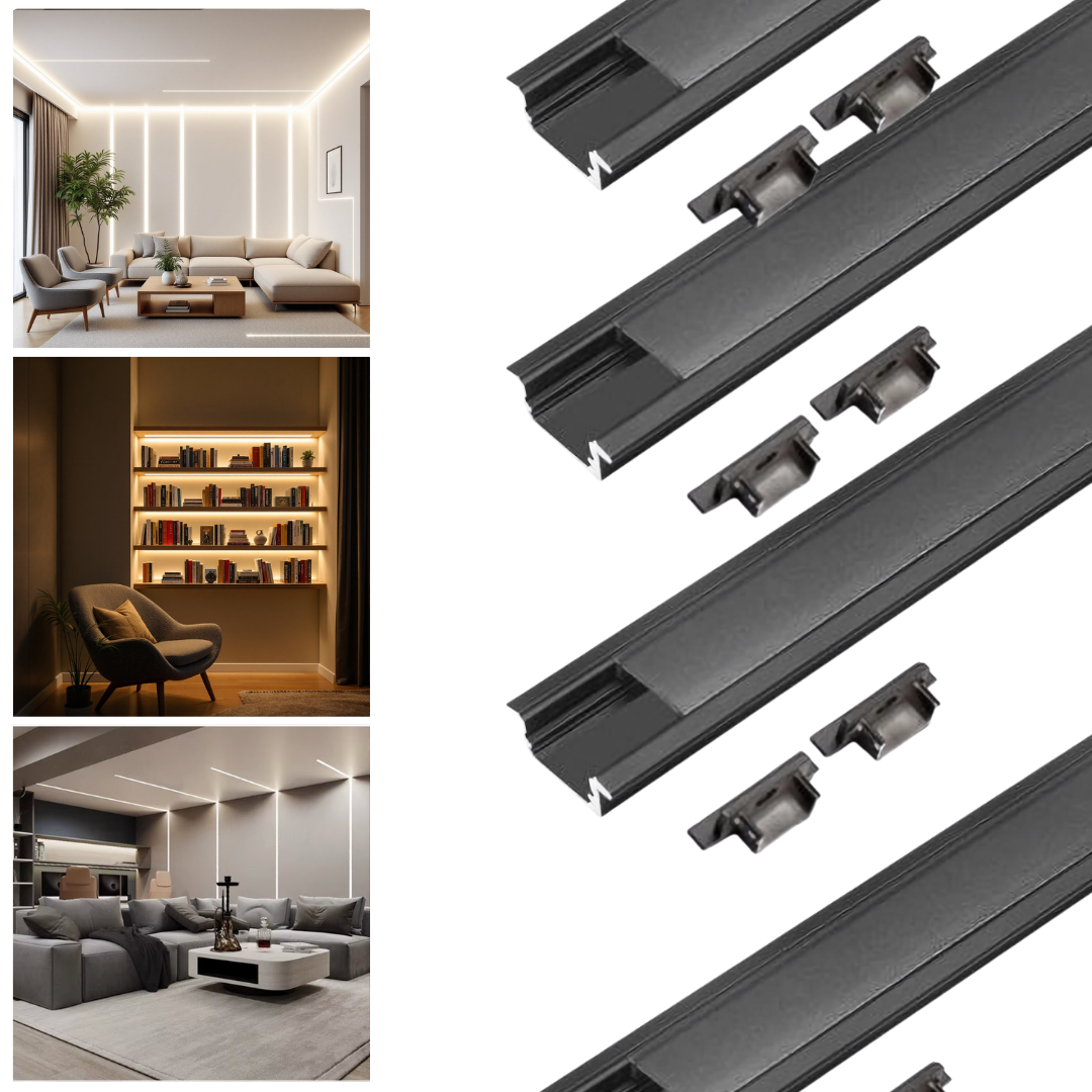 Profil LED Incastrat Negru 2 METRI cu Dispersor Negru LED Strips