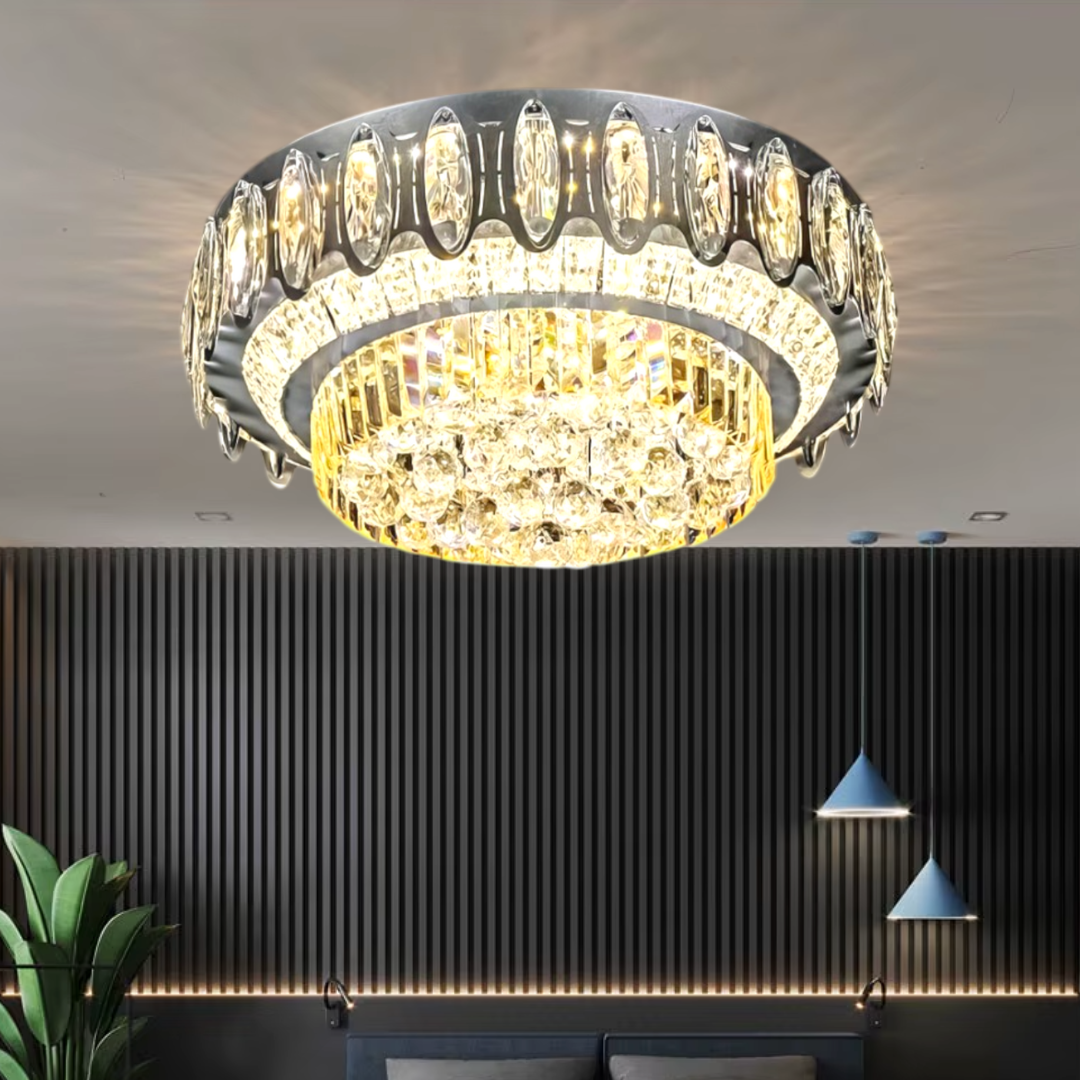 Lustra LED Aplicata Majestic Crown Cristal Telecomanda Chandeliers
