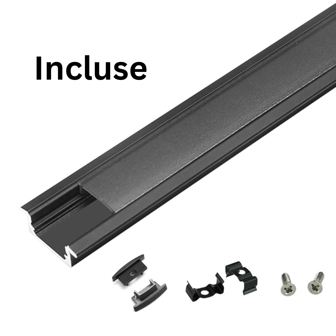 Profil LED Incastrat Negru 2 METRI cu Dispersor Negru LED Strips