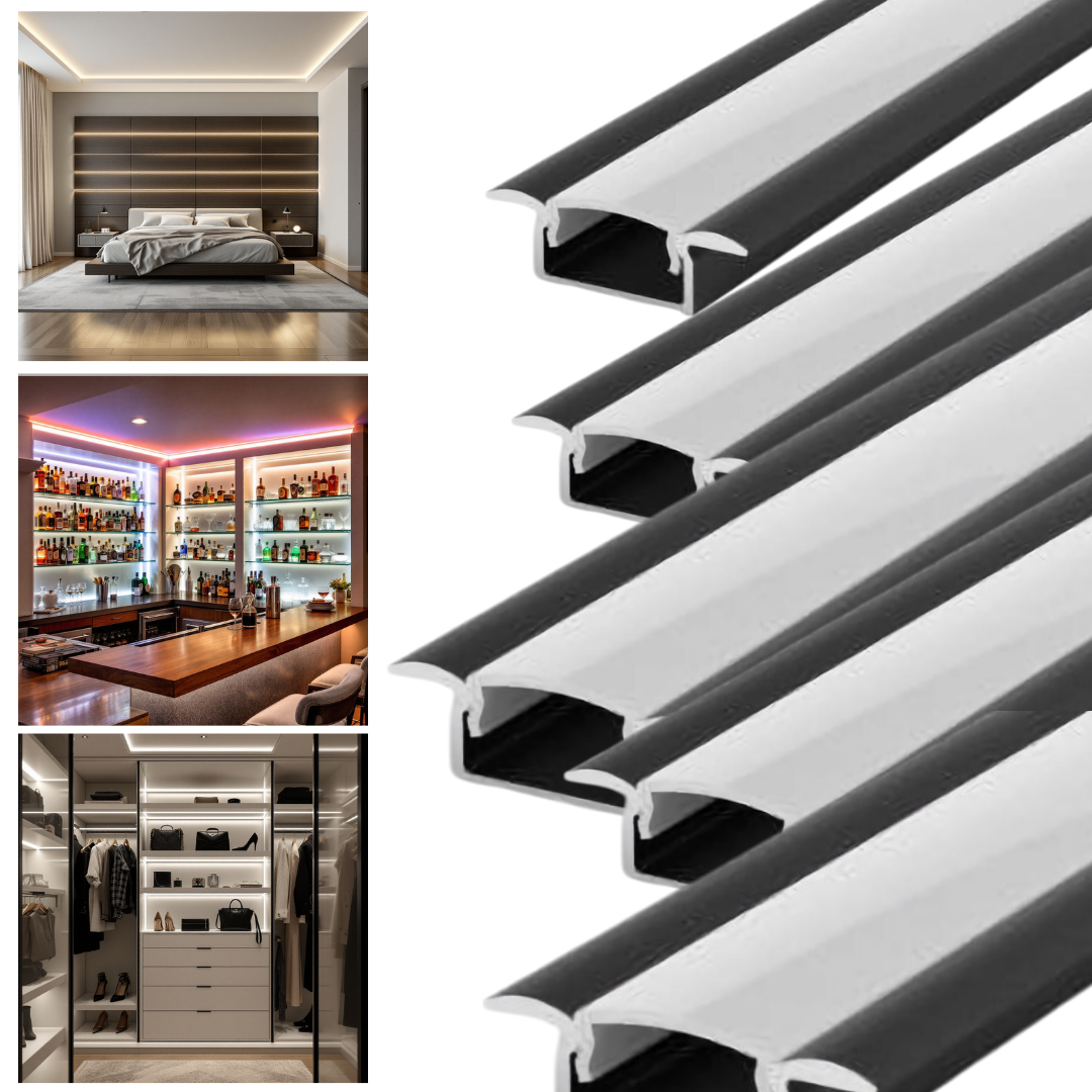 Profil LED Incastrat Negru 2 METRI cu Dispersor Alb LED Strips