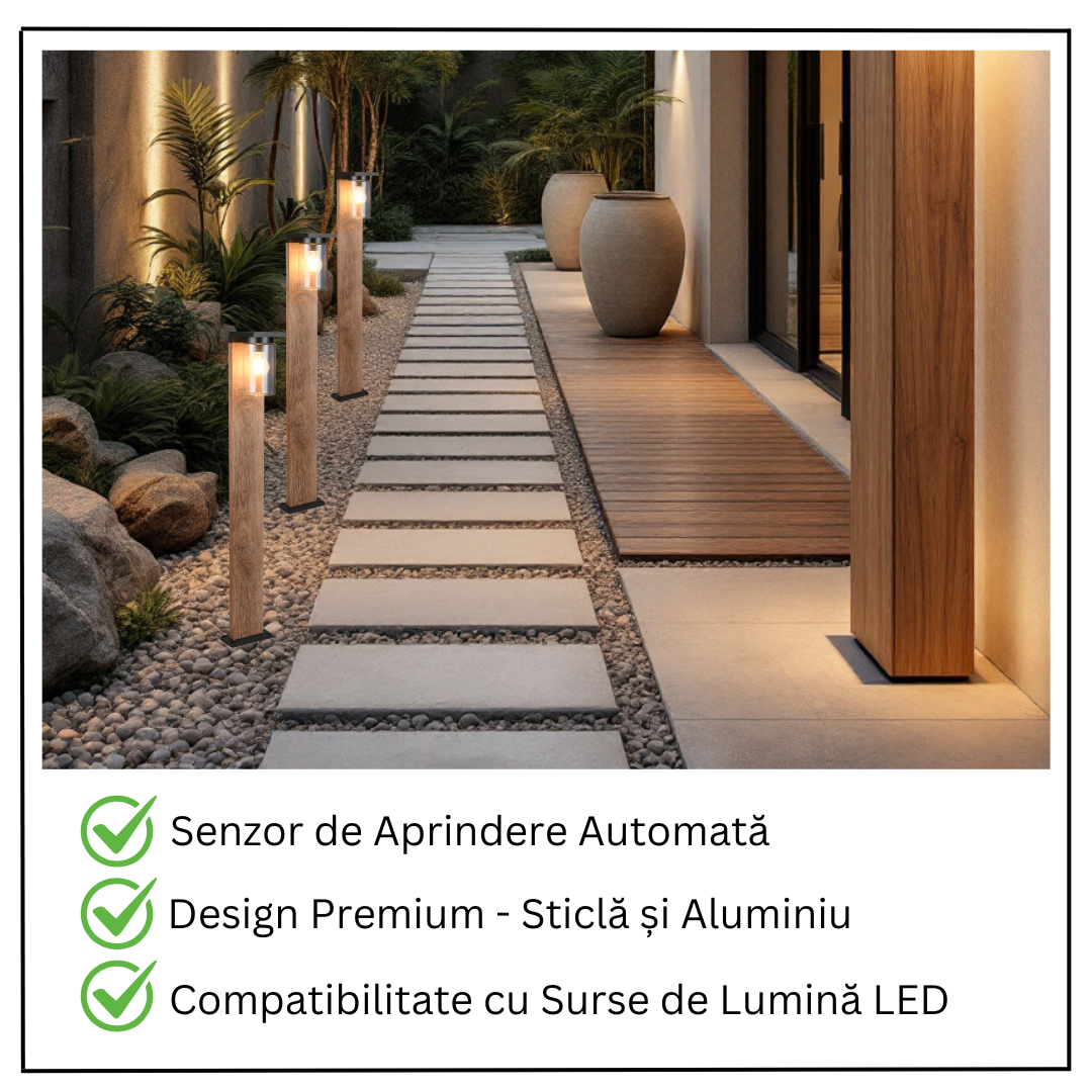 Stalp Ornamental cu Senzor Finisaj Lemn 100CM GARDEN POLE