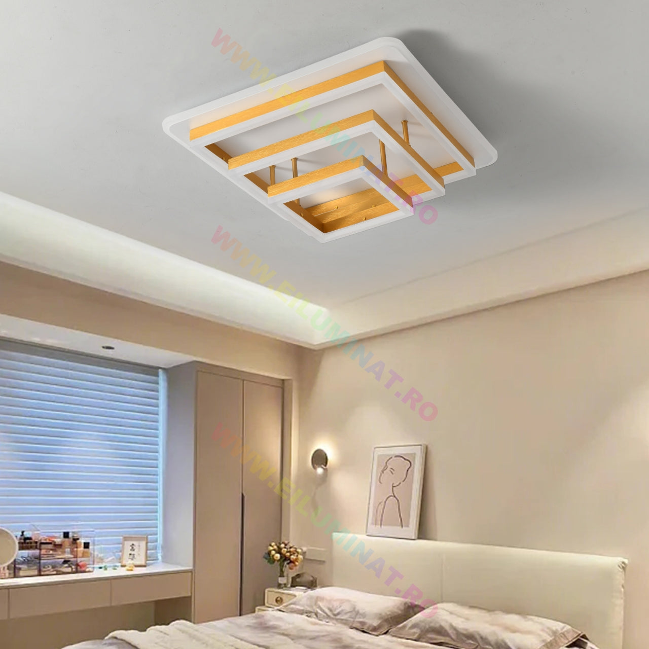 Lustra Led Vulcano Square Gold Echivalent 1000W Telecomanda Lighting Fixtures