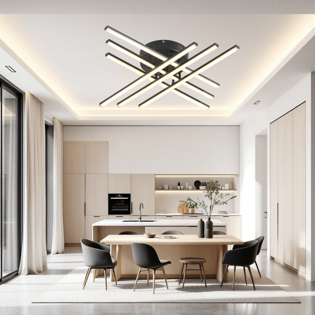 Lustra LED 6 Modern LINES Black Echivalent 400W Telecomanda BK-7015-6C NEAGRA / 68CM / MINIMALIST DESIGN Lighting