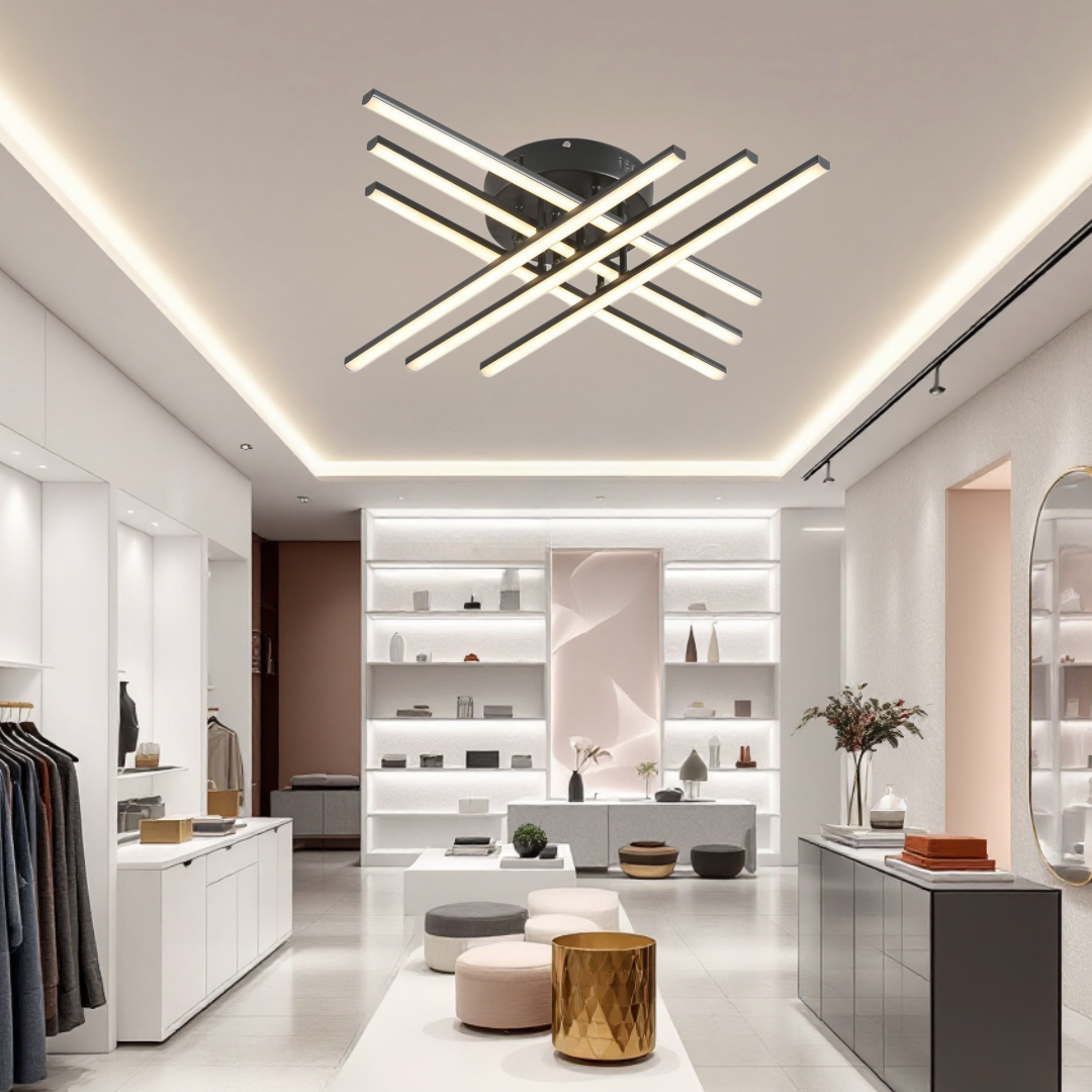 Lustra LED 6 Modern LINES Black Echivalent 400W Telecomanda BK-7015-6C NEAGRA / 68CM / MINIMALIST DESIGN Lighting