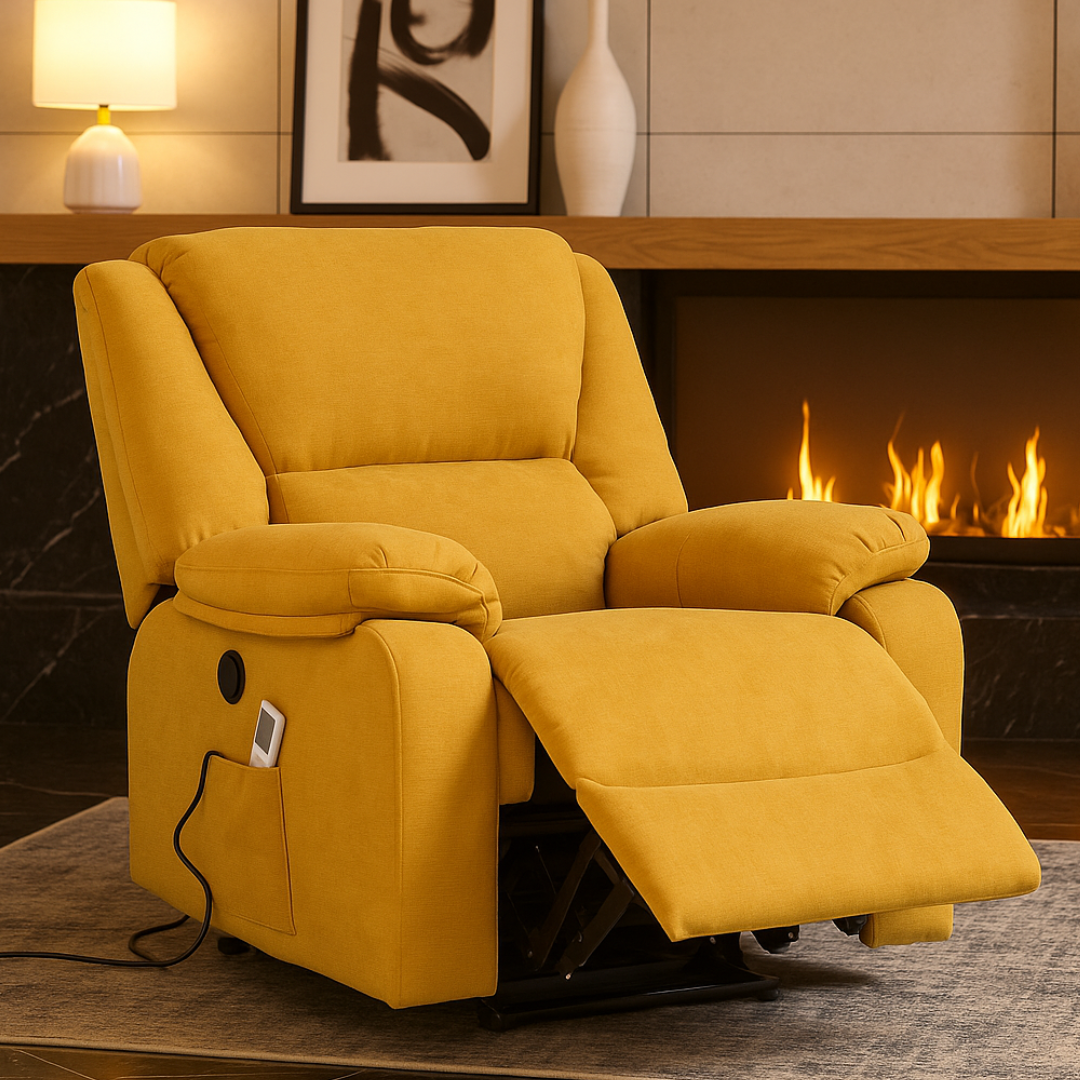 Fotoliu cu Masaj și Încălzire Recliner Electric Galben FOTOLIU CU MASAJ/RECLINER/INCALZIRE / GALBEN Chairs