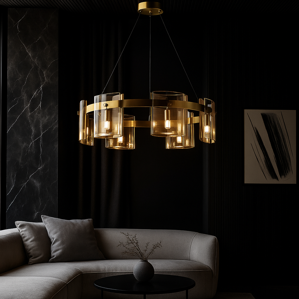 Lustra LED Suspendata Faye G9X6 Modern Gold Glass AURIE / SUSPENDATA Chandeliers Crystal