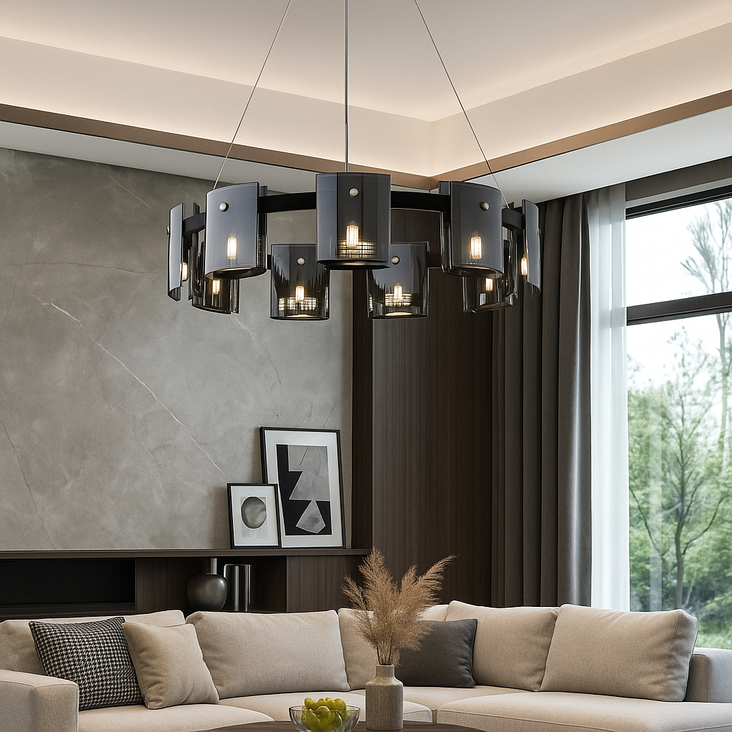 Lustra LED Suspendata Faye G9X9 Modern Black Glass NEAGRA / SUSPENDATE Lighting Fixtures