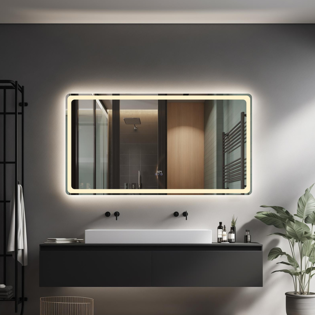 Oglinda LED 150x80CM cu Senzor Radar 3 Lumini Touch Dezaburire Ceas Termometru ARGINTIE / 150x80CM LED MIRROR