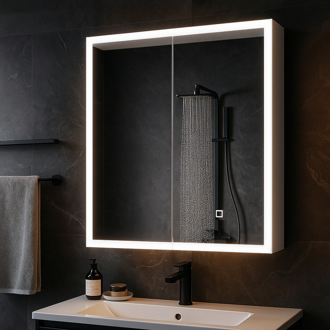 Dulap Baie Cu Oglinda LED Qora Touch 60x70cm 60X70CM / ALB LED MIRROR