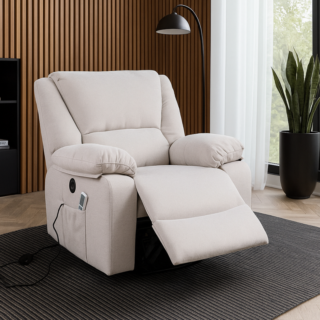 Fotoliu cu Masaj și Încălzire Recliner Electric Bej FOTOLIU CU MASAJ/RECLINER/INCALZIRE / Bej Chairs