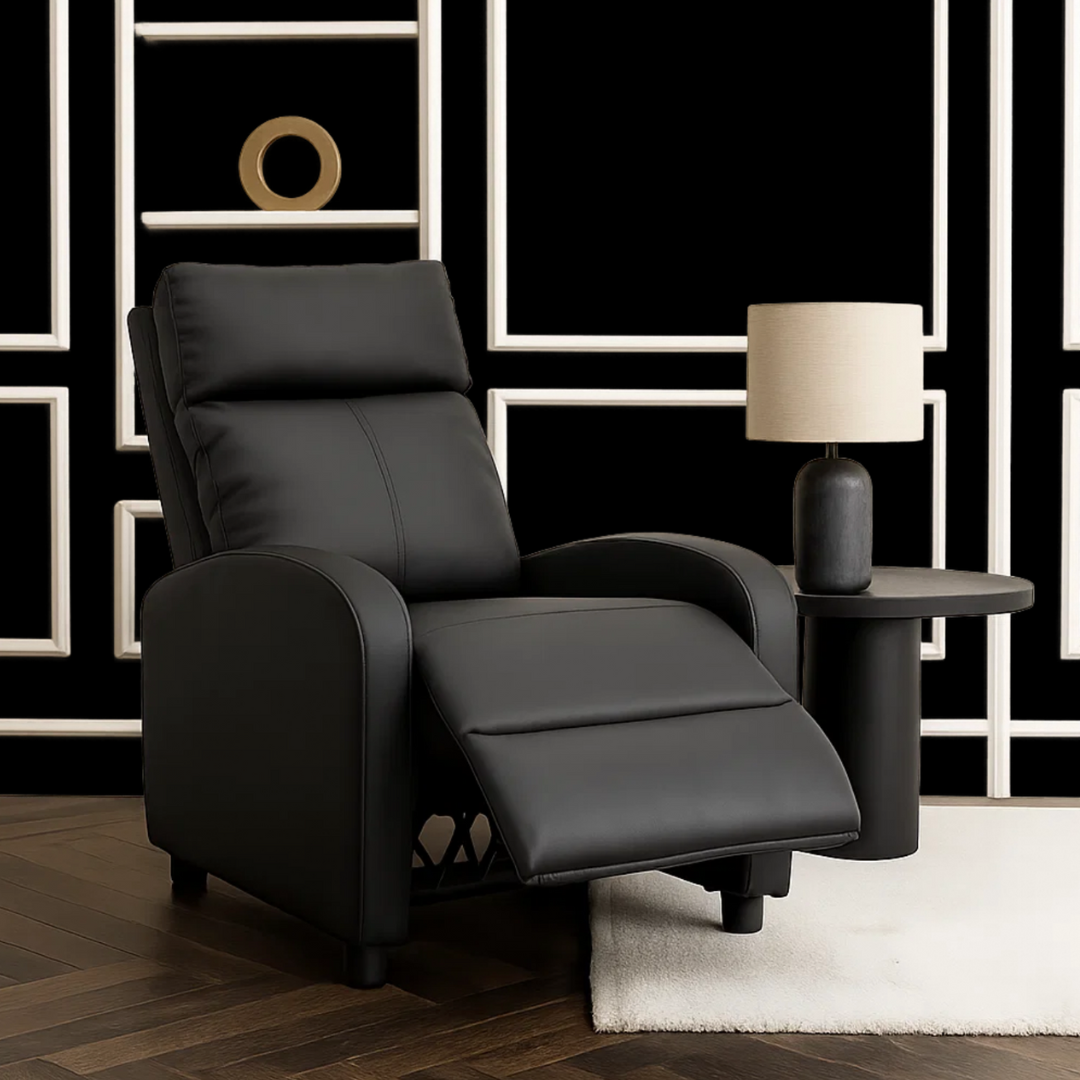 Fotoliu Recliner din Piele Ecologică Spatar Rabatabil si Suport Picioare Extensibil Negru FOTOLIU CU RECLINER / NEAGRA