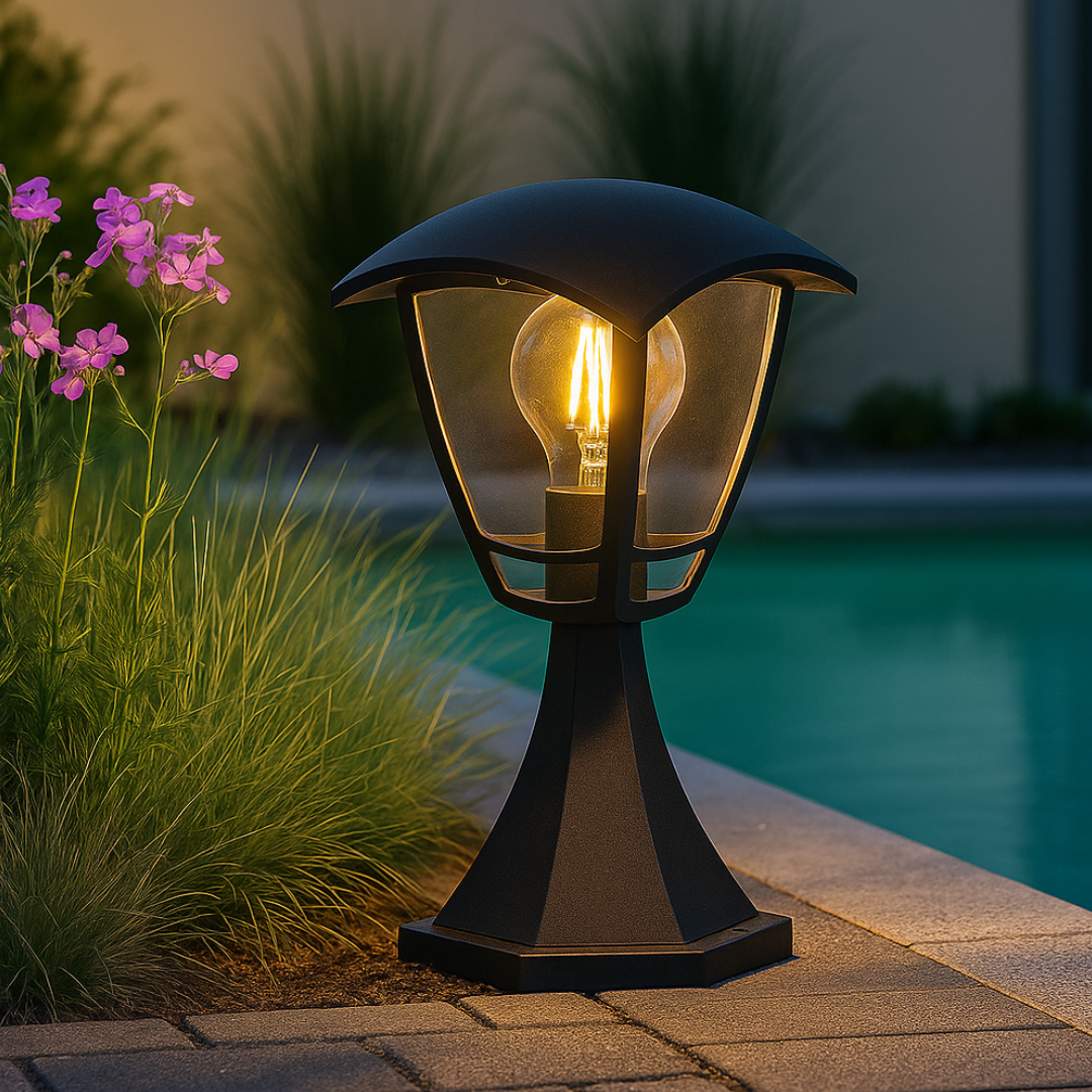 Felinar de Gradina BERLIN Black NEAGRA / STALP ORNAMENTAL / E27 EXTERIOR LAMP