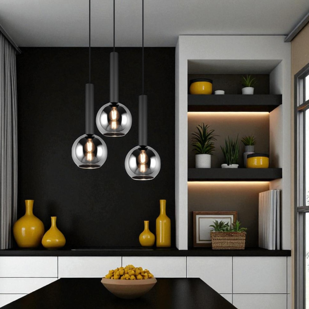 Lustra Suspendata CLAYTON 3xE27 NEAGRA / ABAJUR Chandeliers