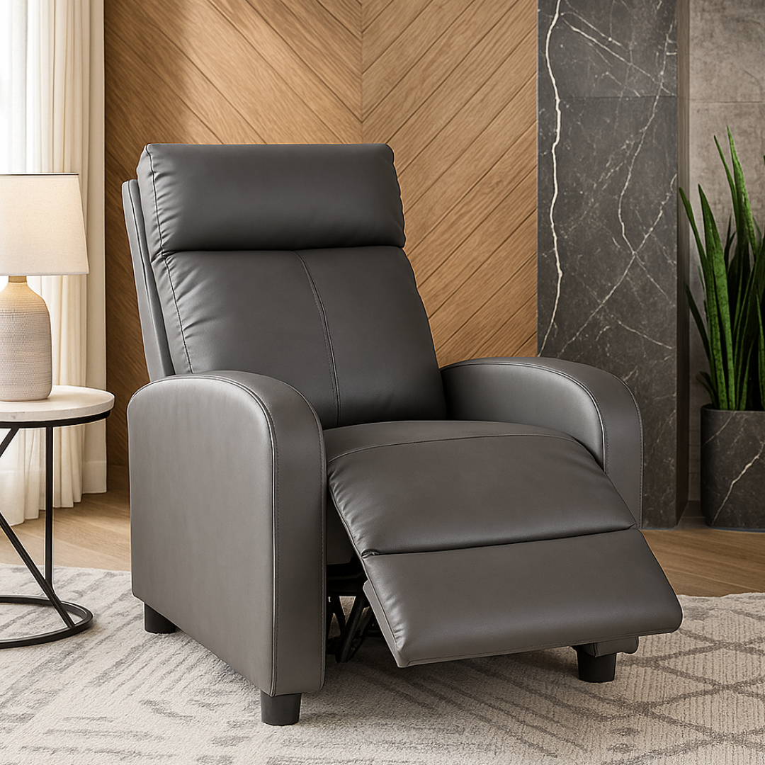Fotoliu Recliner din Piele Ecologică Spatar Rabatabil si Suport Picioare Extensibil Gri FOTOLIU CU RECLINER / GRI Chairs
