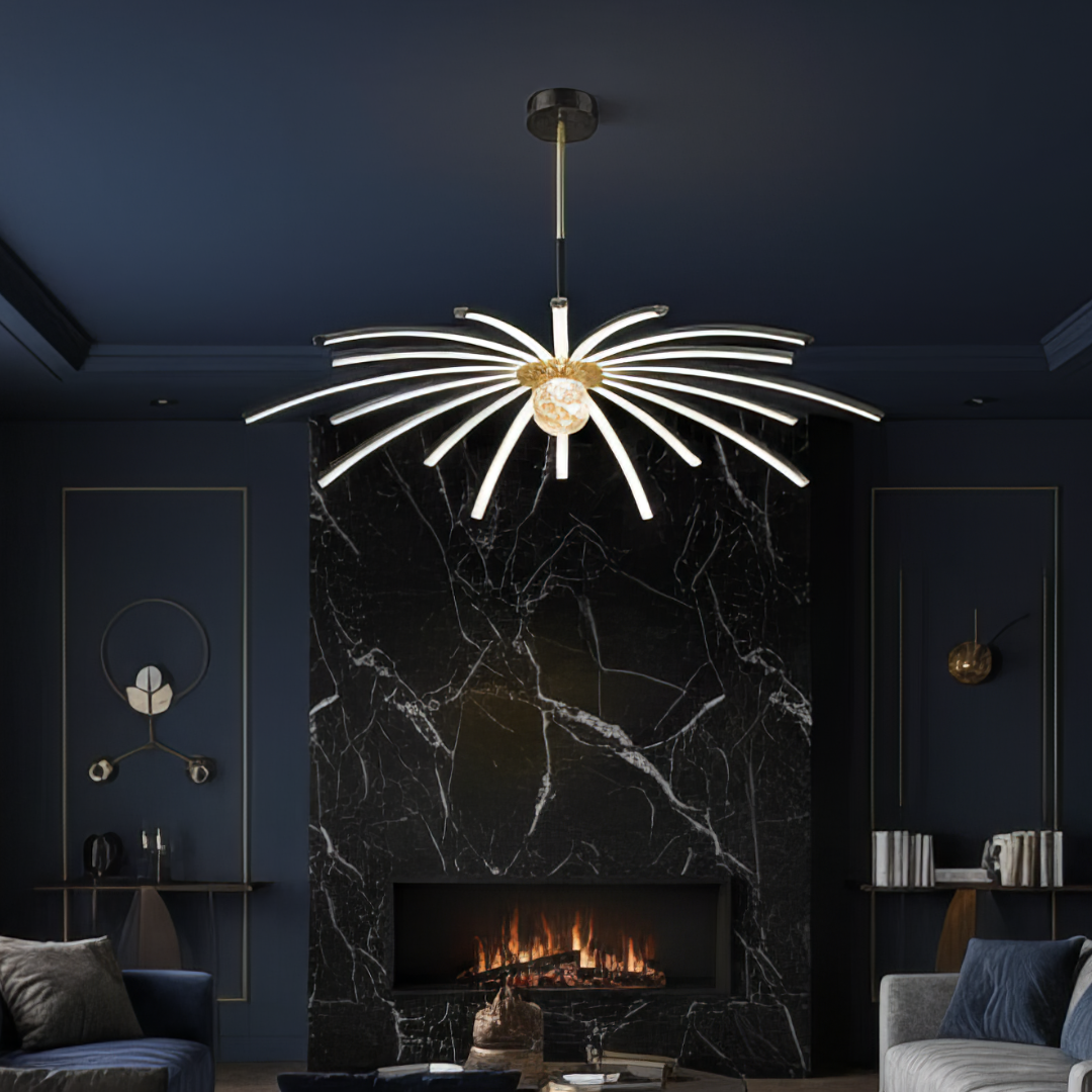 Lustra LED Eteris Cu Telecomanda Wifi 2.4G 3 Culori Black&Gold D90cm NEGRU + AURIU / SUSPENDATE / 90CM Chandeliers