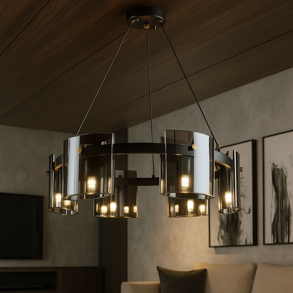 Lustra LED G9X6 Modern Black Glass NEAGRA / SUSPENDATE Lighting Fixtures