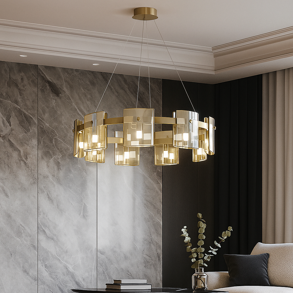 Lustra LED Suspendata Faye G9X9 Modern Gold Glass AURIE / SUSPENDATA Chandeliers Crystal