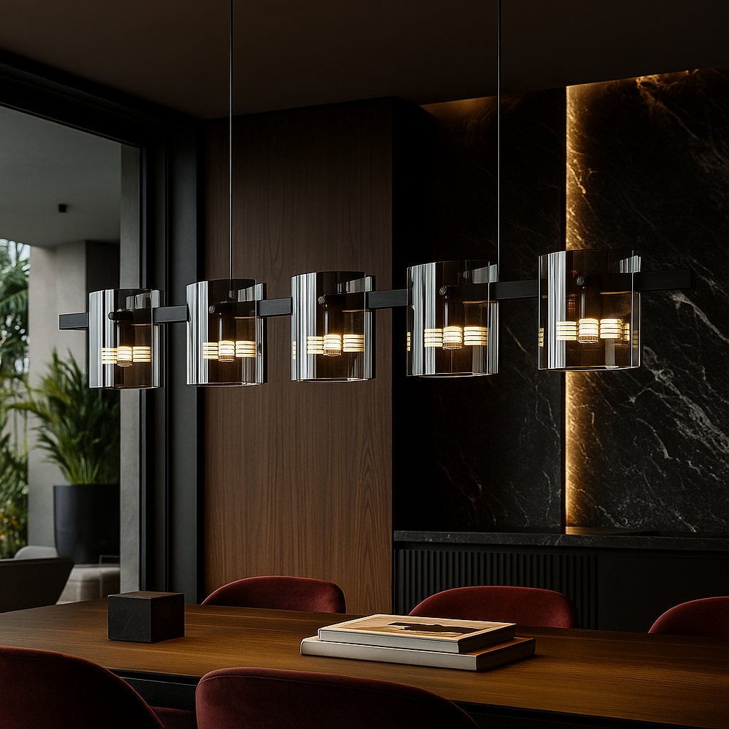 Lustra LED Suspendata Faye G9x5 Modern Black Glass NEAGRA / SUSPENDATE Lighting Fixtures