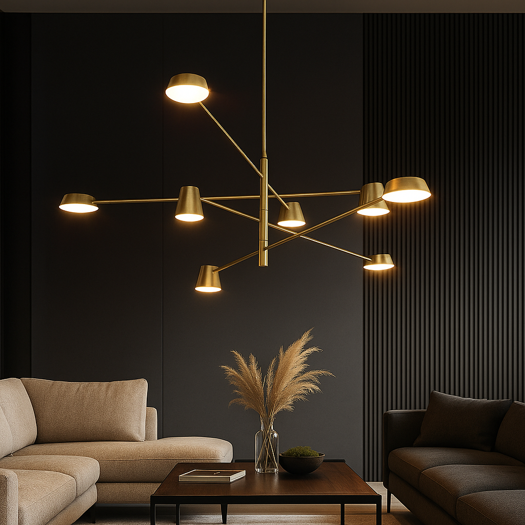 Lustra LED Suspendata Zeyra Gold Echivalent 1000W Telecomanda Lighting Fixtures